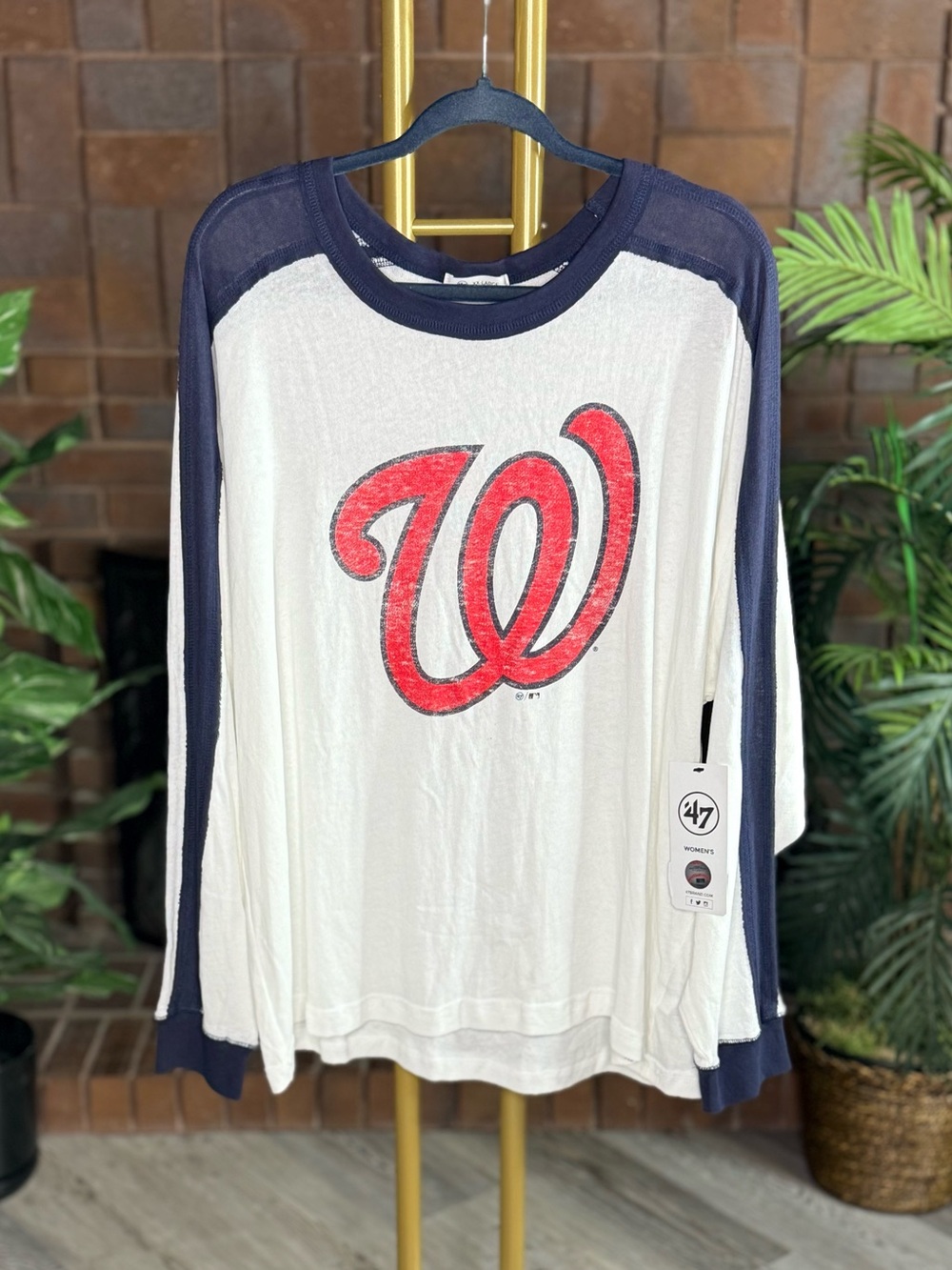 ’47 Washington Nationals MLB Raglan Long Sleeve Baseball Tee Women’s XXL NWT